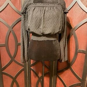 Black Swiss Dot Off-Shoulder Peasant Blouse